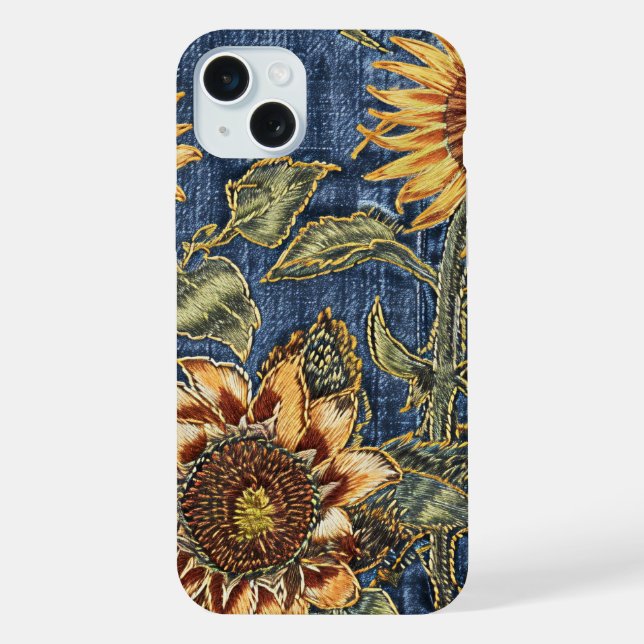 Funda para iPhone Rustic Modern de girasol y denim (Reverso )