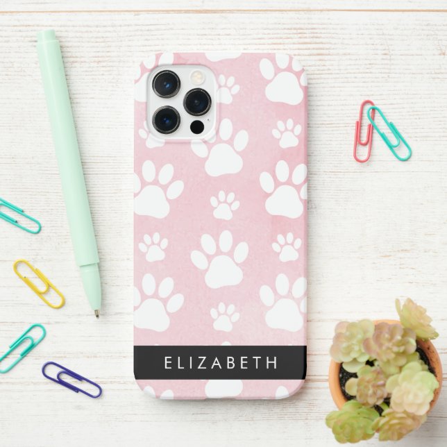Funda Para iPhone Rutas de perro, manchas blancas, acuarelas rosadas (En el escritorio)