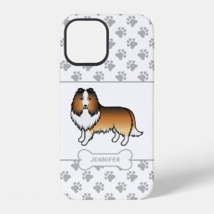 Funda Para iPhone 12 Sable Sheltie con patas, hueso de perro y nombre