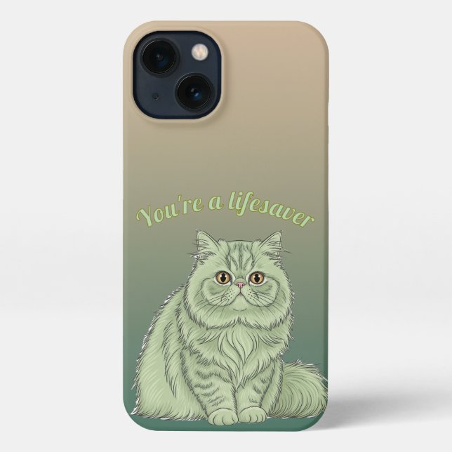 Funda Para iPhone Sage Green Artistic Fluffy Persian Cat Quote (Reverso )