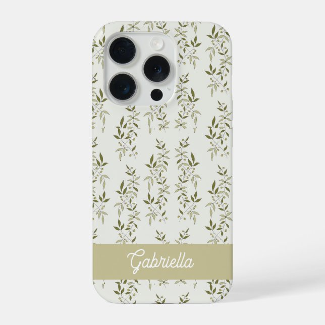 Funda Para iPhone Sage green French country Olive pattern Name (Reverso )