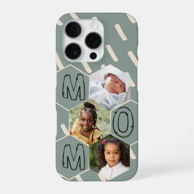 Funda Para iPhone Sage green hexagon Mom Photo Collage (Reverso)
