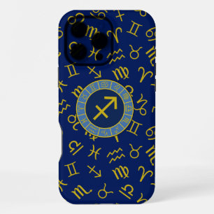 Funda Para iPhone 16 Pro Max Sagitario Símbolos de Zodiaco+Astrología Ptn Gld+A