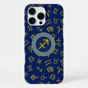 Funda Para iPhone 16 Pro Max Sagitario Símbolos de Zodiaco+Astrología Ptn Gld+B