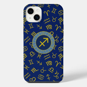 Funda Para iPhone 14 Plus Sagitario Símbolos de Zodiaco+Astrología Ptn Gld+B