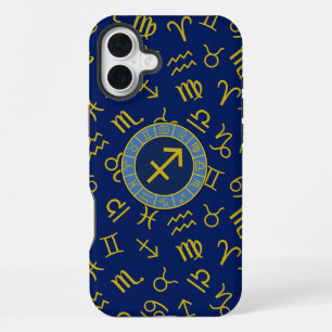 Funda Para iPhone 16 Plus Sagitario Símbolos del Zodiaco+Astrología Ptn Gld+