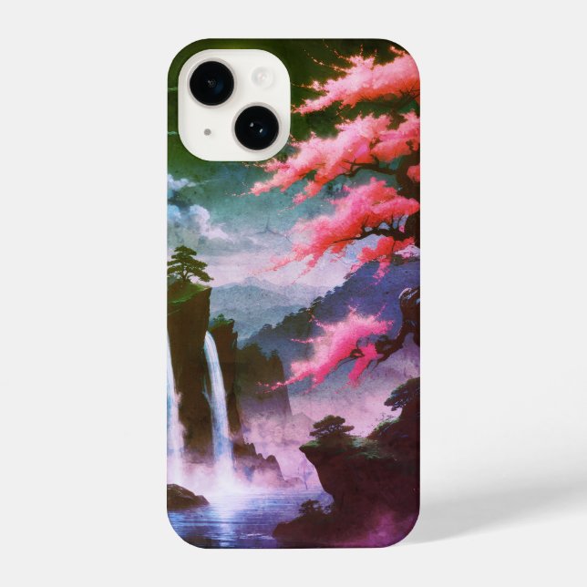 Funda Para iPhone Sakora tree-Moonlit Waterfall with Cherr-pink (Reverso )