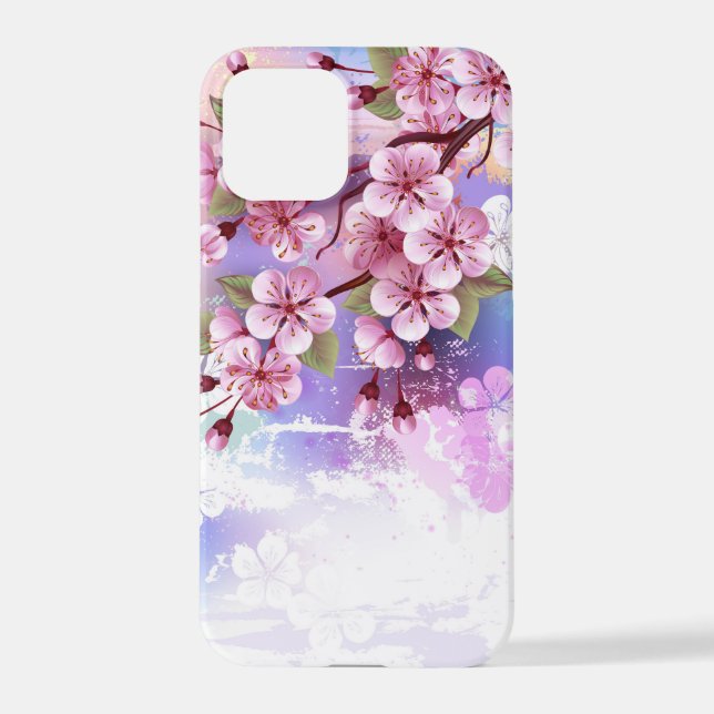 Funda Para iPhone Sakura rosa sobre fondo de pintura (Reverso )