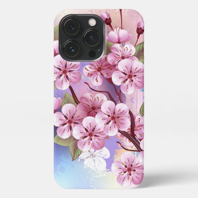 Funda Para iPhone Sakura rosa sobre fondo de pintura (Reverso)