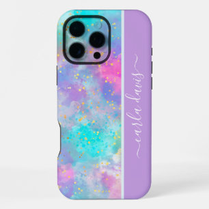 Funda Para iPhone 16 Pro Max Salpicadura de Acuarela con Nombre Personalizado