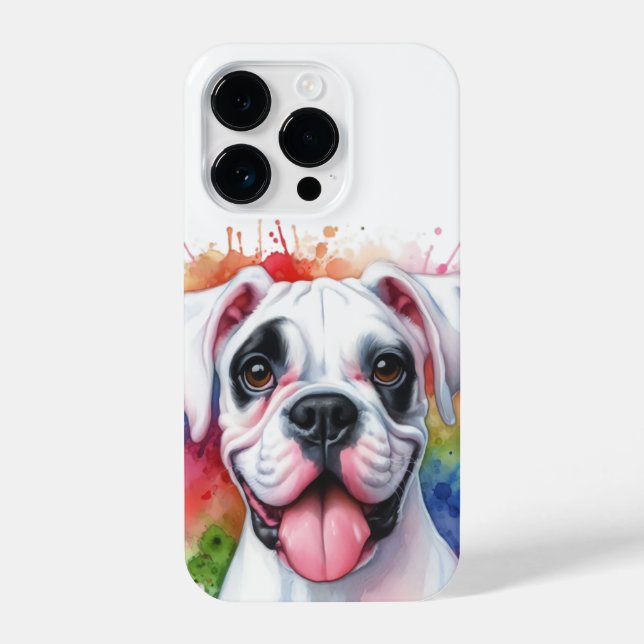 Funda Para iPhone Salpicaduras de acuarela de perro boxer (Reverso )