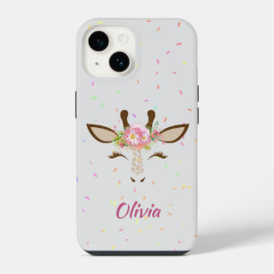 Funda Para iPhone 14 Salpicaduras de jirafa floral para niños