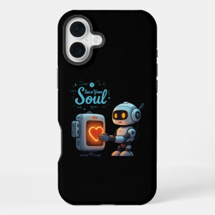 Funda Para iPhone 16 Plus Salva tu alma linda robot sosteniendo el corazón -