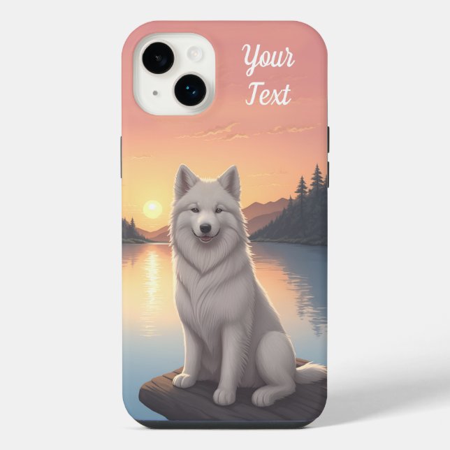 Funda Para iPhone Samoyed junto al lago (Reverso)