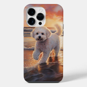Funda Para iPhone 14 Pro Max Sandy Paws Bichon Frise Dog en Beach Sunset