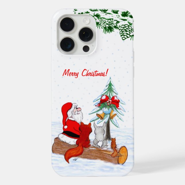 Funda Para iPhone Santa Claus con Fox de Conejo y Squirrel (Reverso )