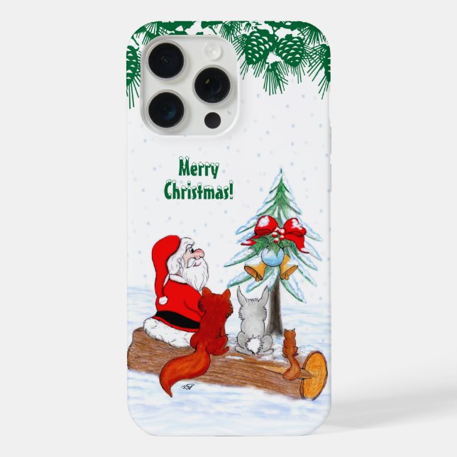 Funda Para iPhone Santa Claus con Fox de Conejo y Squirrel (Reverso )