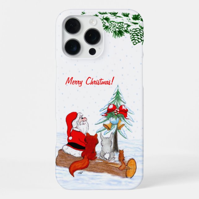Funda Para iPhone Santa Claus con Fox de Conejo y Squirrel (Reverso )