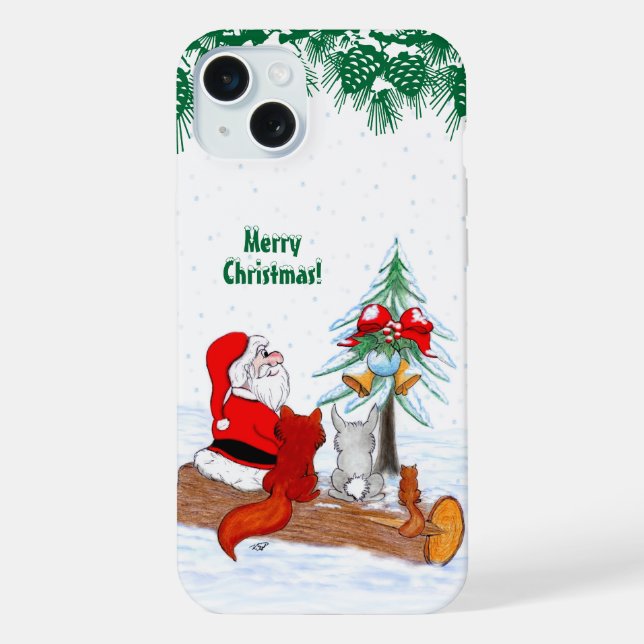 Funda Para iPhone Santa Claus con Fox de Conejo y Squirrel (Reverso )