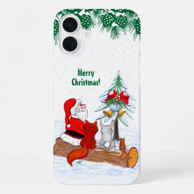 Funda Para iPhone Santa Claus con Fox de Conejo y Squirrel (Reverso )