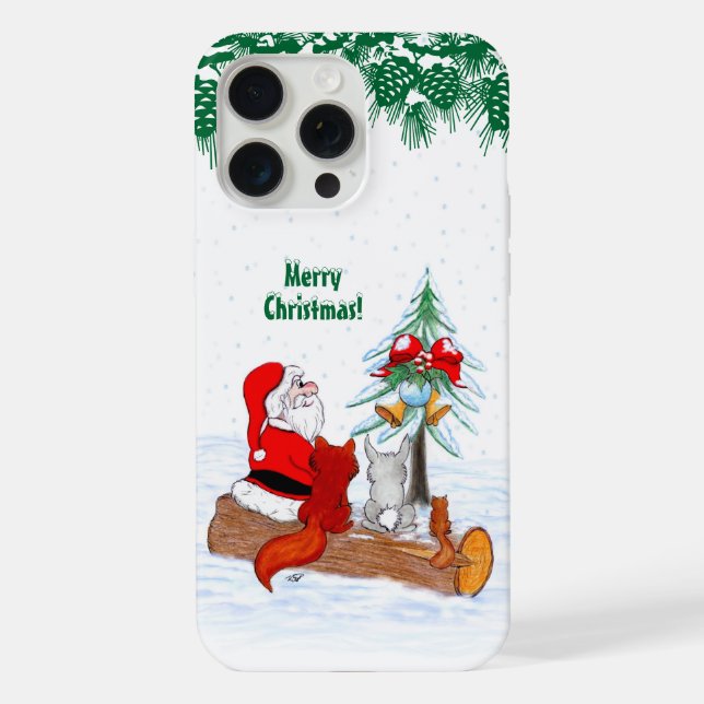 Funda Para iPhone Santa Claus con Fox de Conejo y Squirrel (Reverso )