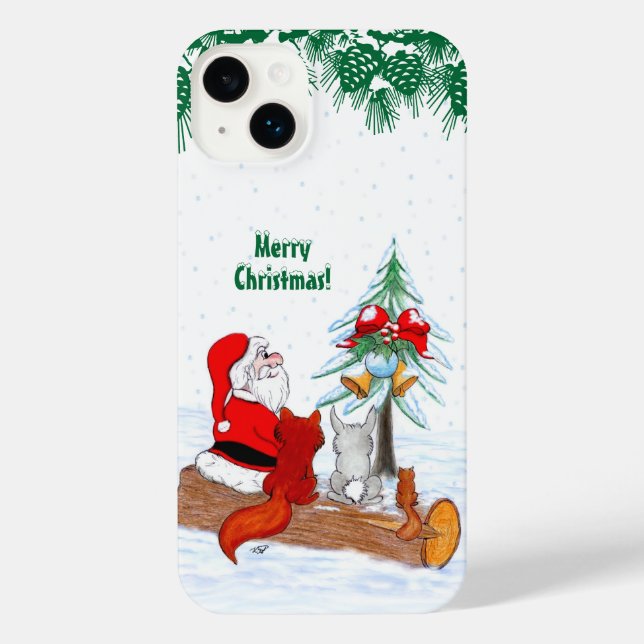 Funda Para iPhone Santa Claus con Fox de Conejo y Squirrel (Reverso )