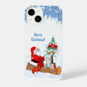 Funda Para iPhone 14 Santa Claus con Fox de Conejo y Squirrel