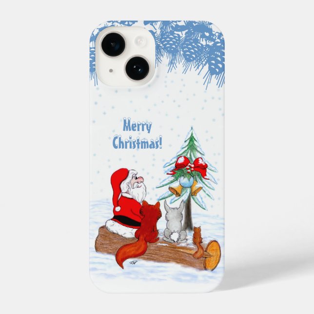 Funda Para iPhone Santa Claus con Fox de Conejo y Squirrel (Reverso )