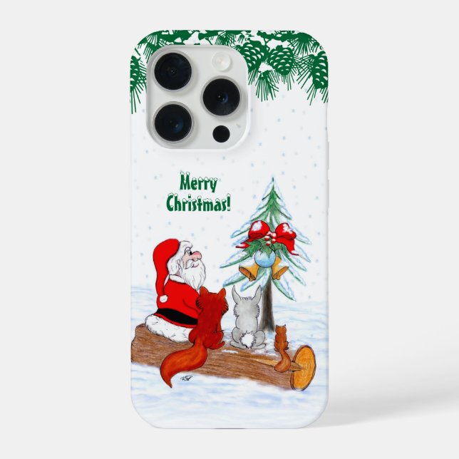 Funda Para iPhone Santa Claus con Fox de Conejo y Squirrel (Reverso )