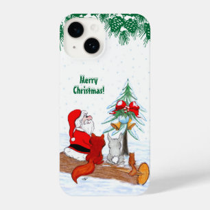 Funda Para iPhone 14 Santa Claus con Fox de Conejo y Squirrel