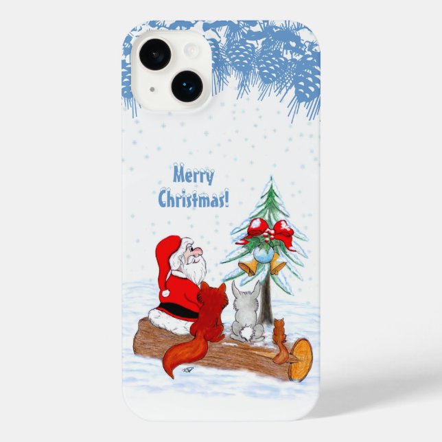 Funda Para iPhone Santa Claus con Fox de Conejo y Squirrel (Reverso )