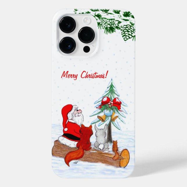 Funda Para iPhone Santa Claus con Fox de Conejo y Squirrel (Reverso)