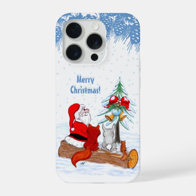 Funda Para iPhone Santa Claus con Fox de Conejo y Squirrel (Reverso )
