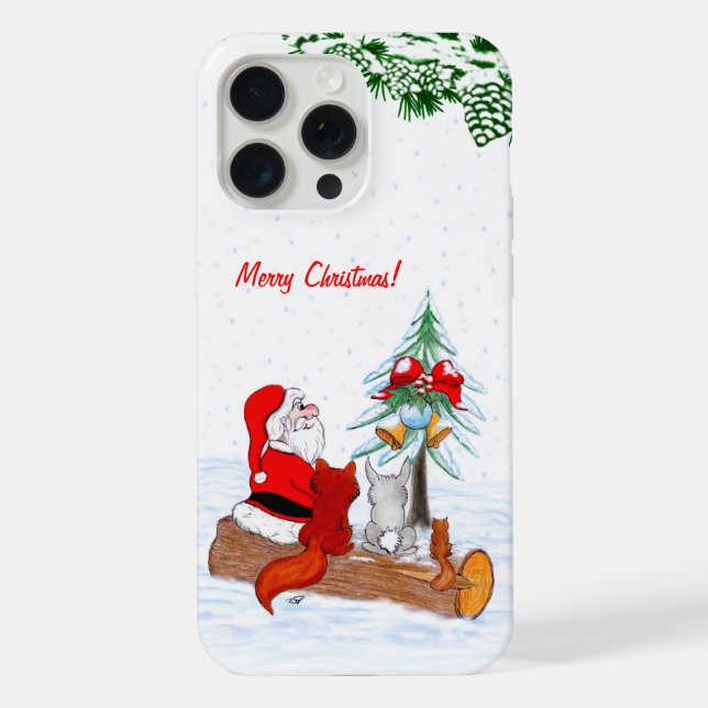 Funda Para iPhone Santa Claus con Fox de Conejo y Squirrel (Reverso )
