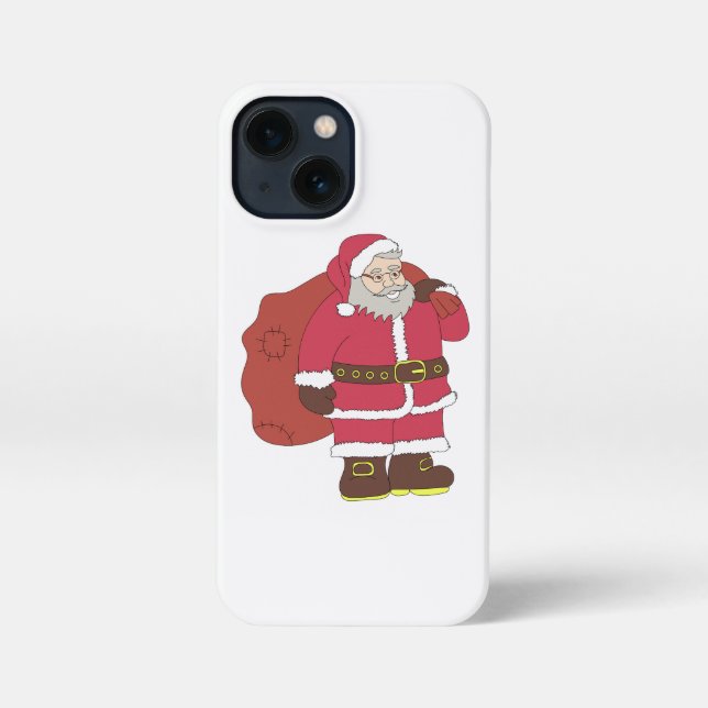Funda Para iPhone Santa Claus de rojo con bolsa de regalo y anteojos (Reverso )