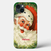 Santa Claus vintage con corona de pino