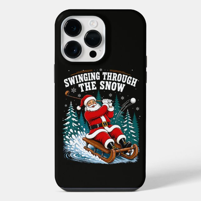 Funda Para iPhone Santa jugando golf Feliz Navidad golfista (Reverso )