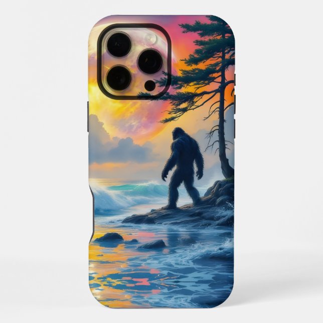 Funda Para iPhone Sasquatch de pie en una orilla del océano (Reverso )