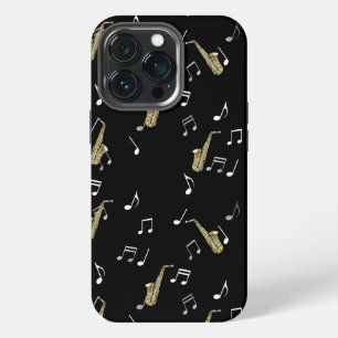 Funda Para iPhone 13 Pro Saxofón jazzístico y notas musicales