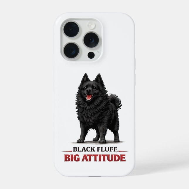 Funda Para iPhone Schipperke de pelusa negra y gran actitud (Reverso )