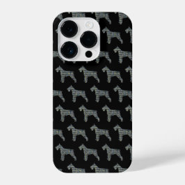 Funda Para iPhone 14 Pro Schnauzer Cute Dog Silhouette Grid Black