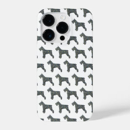 Funda Para iPhone 14 Pro Schnauzer Cute Dog Silhouette Grid White