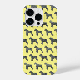 Funda Para iPhone 14 Pro Schnauzer Cute Dog Silhouette Grid Yellow