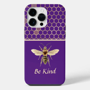 Funda Para iPhone 14 Pro Max Sé Amable Abeja y Panal en Morado