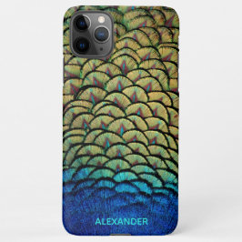Funda Para iPhone 11Pro Max Se nombra la pluma azul Peacock personalizada