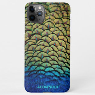 Funda Para iPhone 11Pro Max Se nombra la pluma azul Peacock personalizada