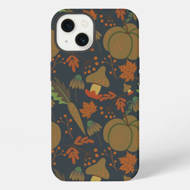 Funda Para iPhone Seamless pattern Pumpkin & carrot dark background (Reverso )