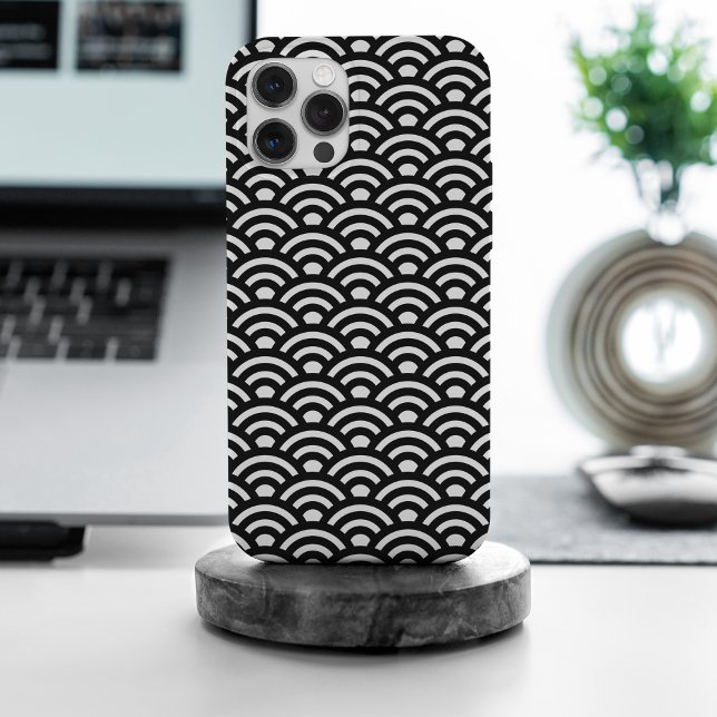 Funda Para iPhone Seigaiha, olas, japonés, blanco y negro (Subido por el creador)