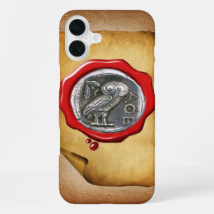 Funda Para iPhone 16 Plus SELLO DE LACRE ROJO PLATA BÚHO ANTIGUO pergamino