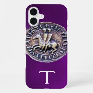 FUNDA PARA iPhone 16 PLUS SELLO DEL MONOGRAMA PÚRPURA DE LOS CABALLEROS TEMP